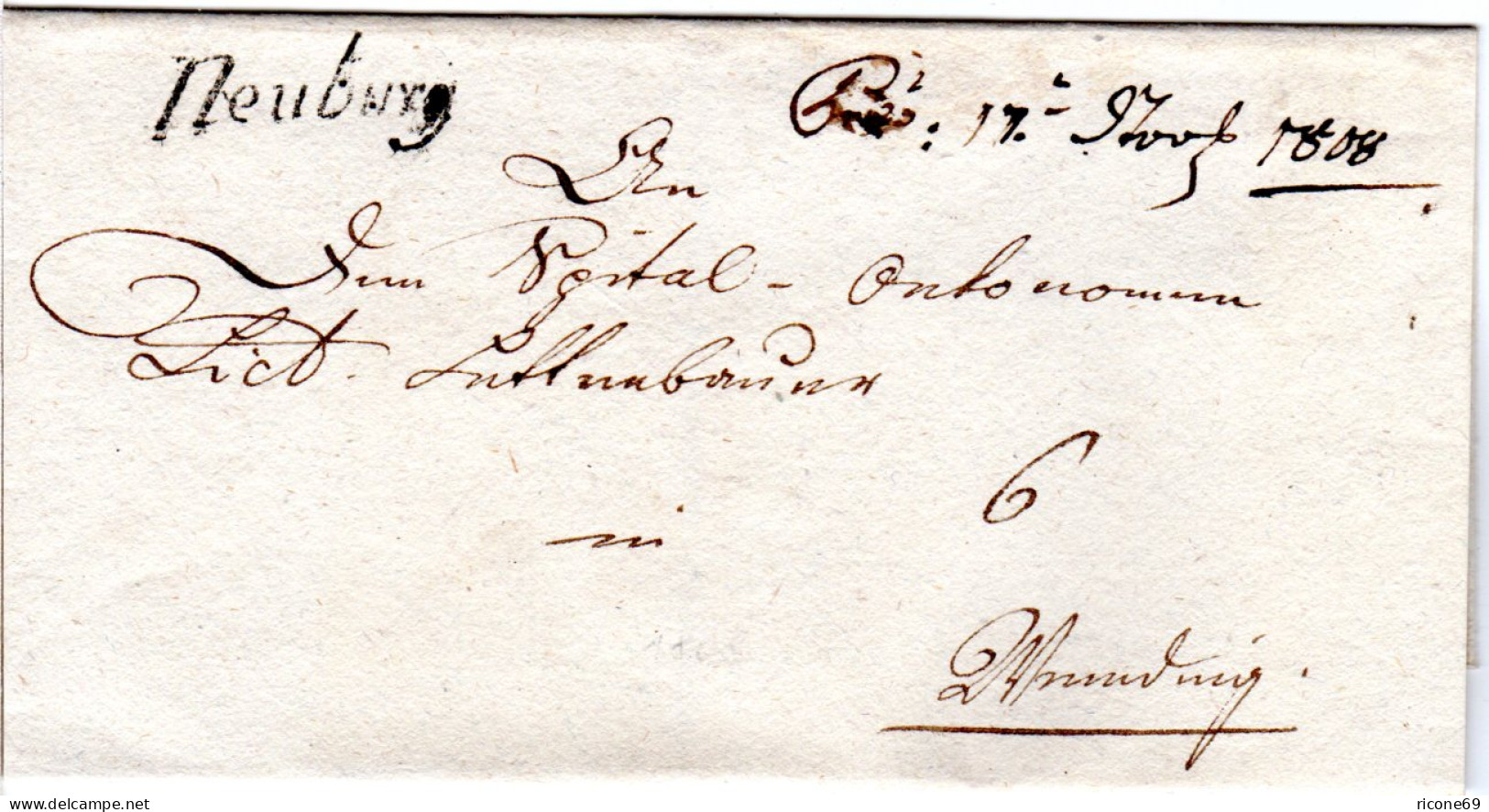 Bayern 1808, Schreibschrift-L1 Neuburg Auf Porto Brief Nach Wemding - [Voorlopers