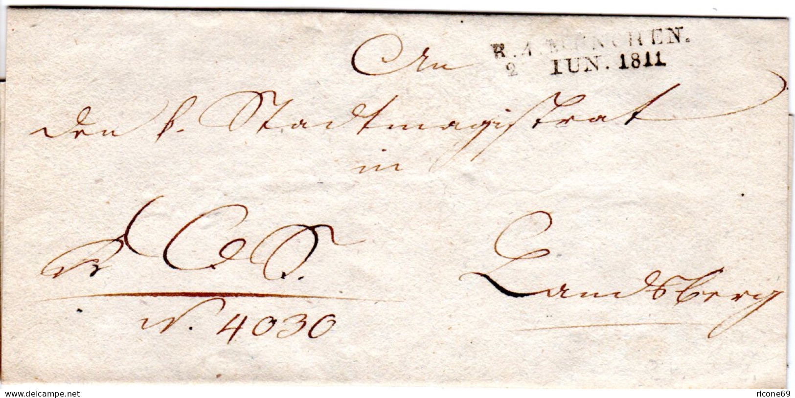 Bayern 1811, L2 R.4 MÜNCHEN Auf Dienst Brief N. Landsberg - Préphilatélie