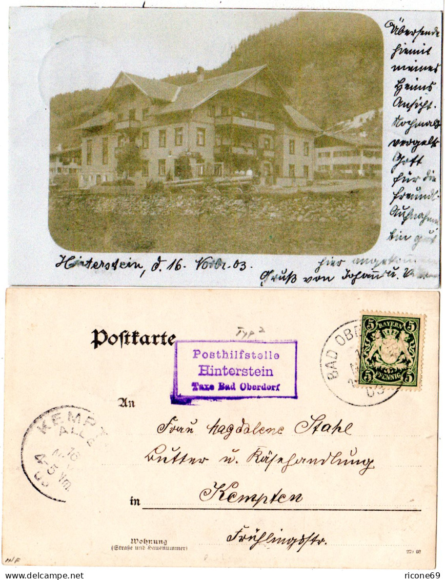 Bayern 1903, Posthilfstelle HINTERSTEIN Taxe Bad Oberdorf Auf Foto-AK M. 5 Pf - Other & Unclassified