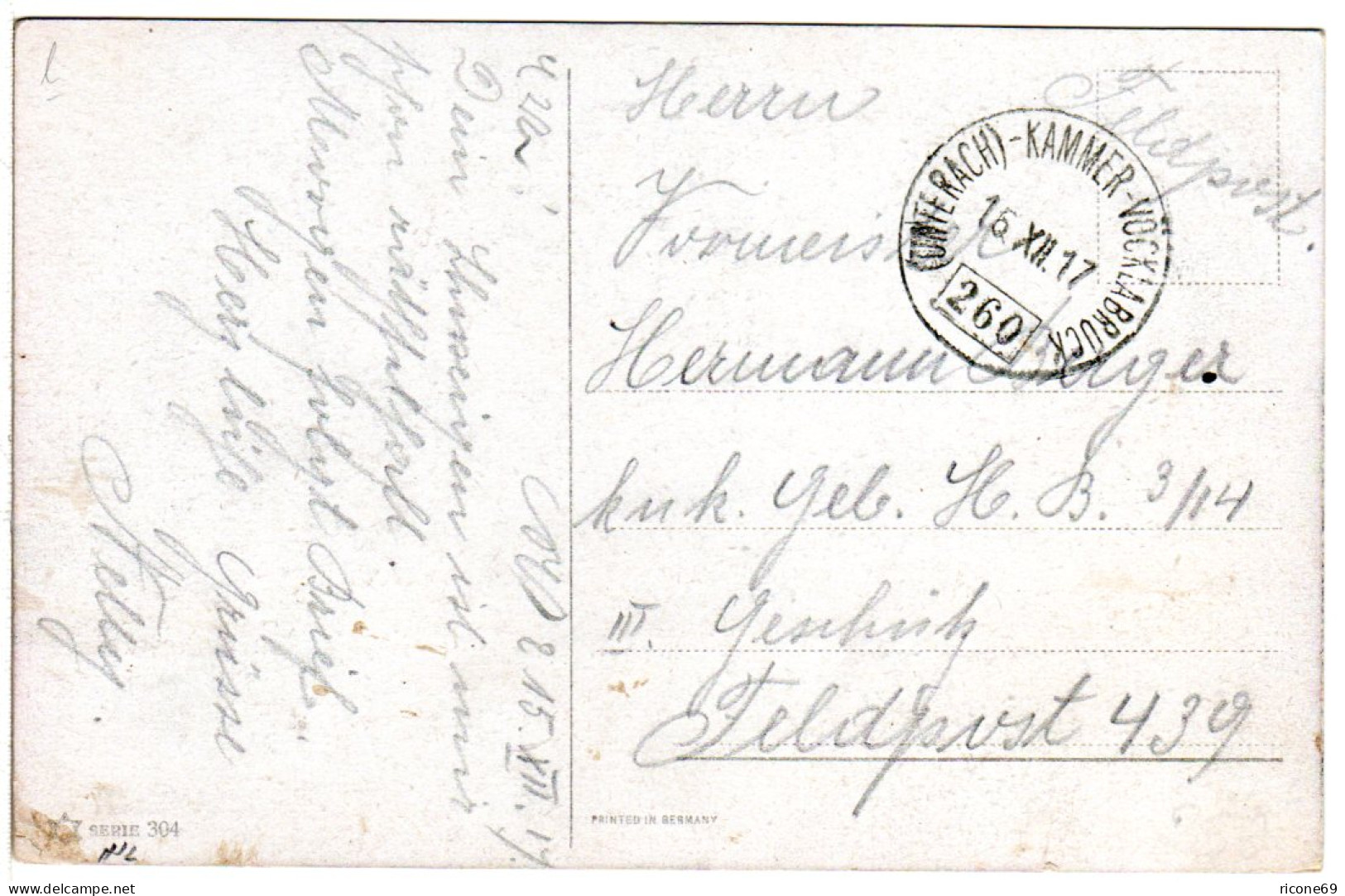 Österreich 1917, Bahnpost-K1 (Unterach)-Kammer-Vöcklabruck Auf Feldpostkarte  - Lettres & Documents