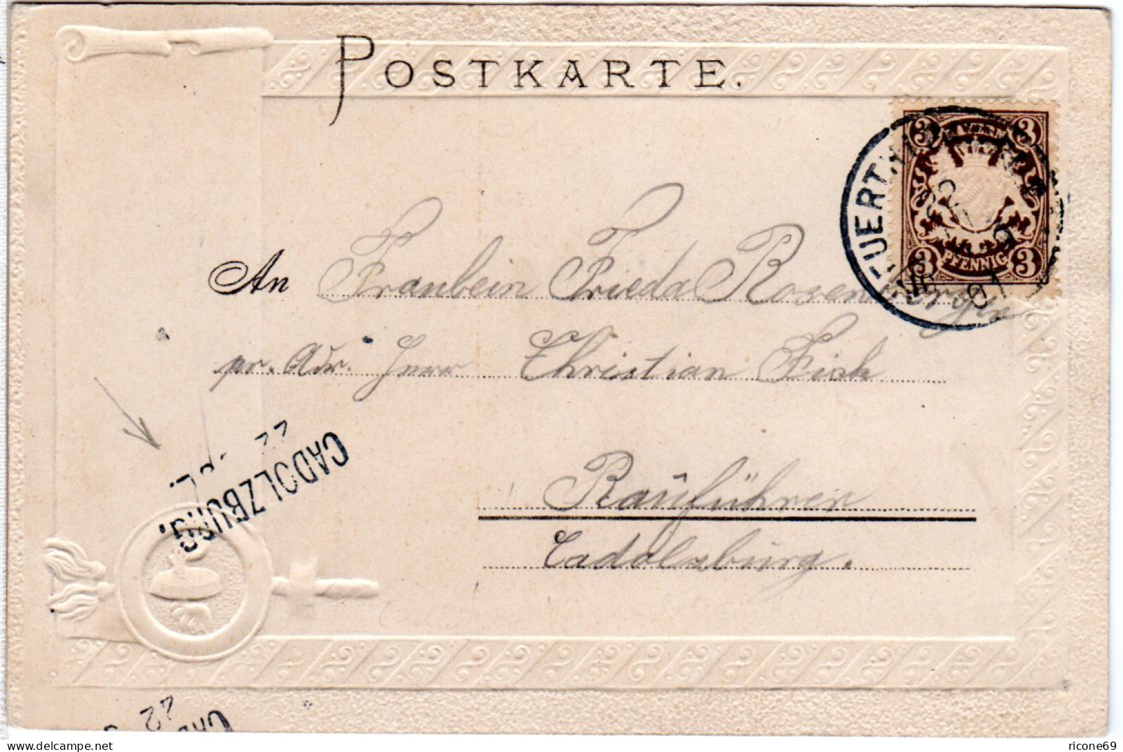 Bayern 1901, Aushilfstempel. CADOLZBURG Als Ank.Stpl. Auf Karte V. K1 Fürth - Cartas & Documentos