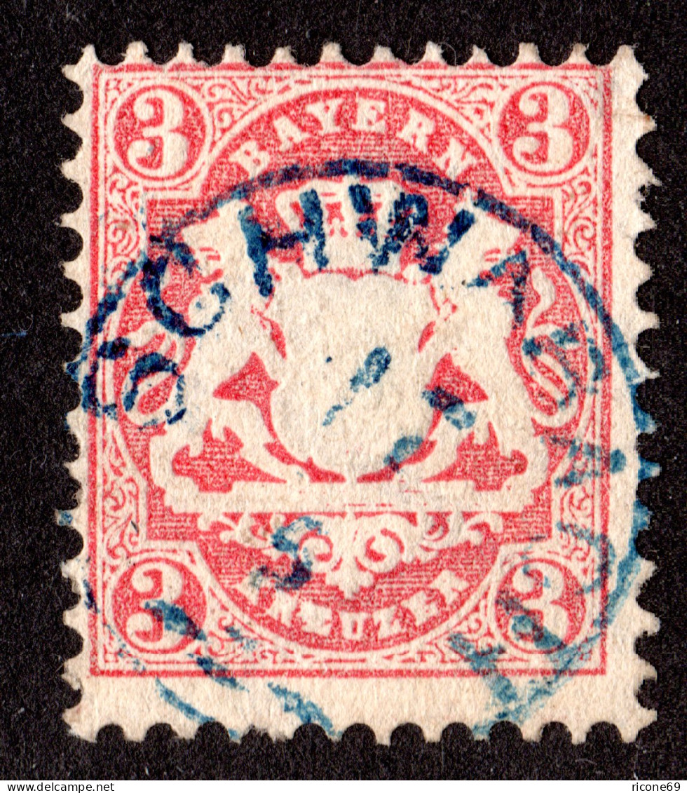 Bayern 23 Y, Blauer Zierstempel SCHWABACH (Type I) Klar Auf 3 Kr.. Geprüft. - Brieven En Documenten