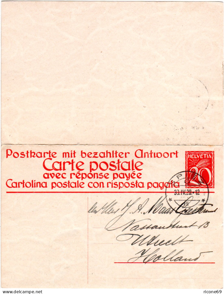 Schweiz P 109, 20+20 C. Doppel Ganzsache, Sauber Gebr. V. Spiez N. NL - Storia Postale