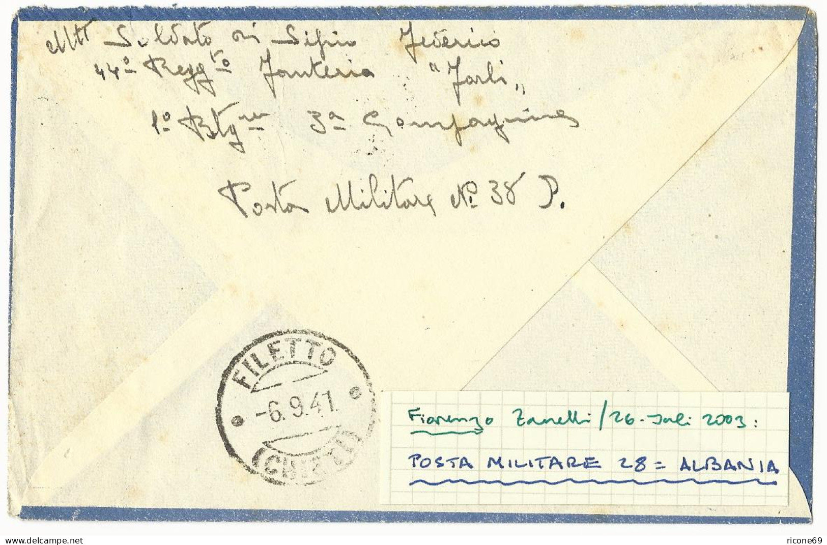 Italien, Milit. Post Albanien 1941, Luftpost Brief M. 1 Lire. - Ohne Zuordnung