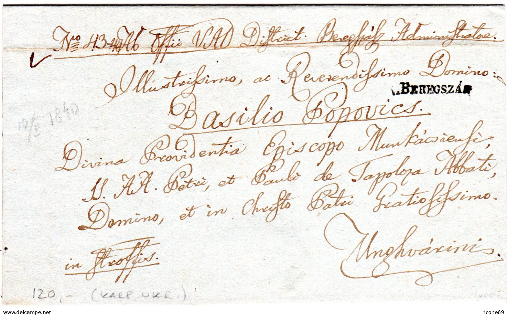 Österreich Ungarn 1840, L1 V. BEREGZAGZ Klar Auf Kpl. Brief. - Lettres & Documents