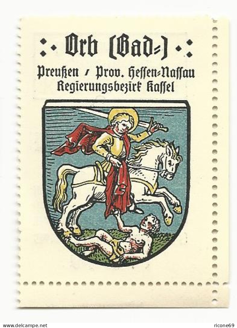 Bad Orb, Stadtwappen M. St. Martin Zu Pferd, Schöne Sammel Farb-Vignette - Autres & Non Classés