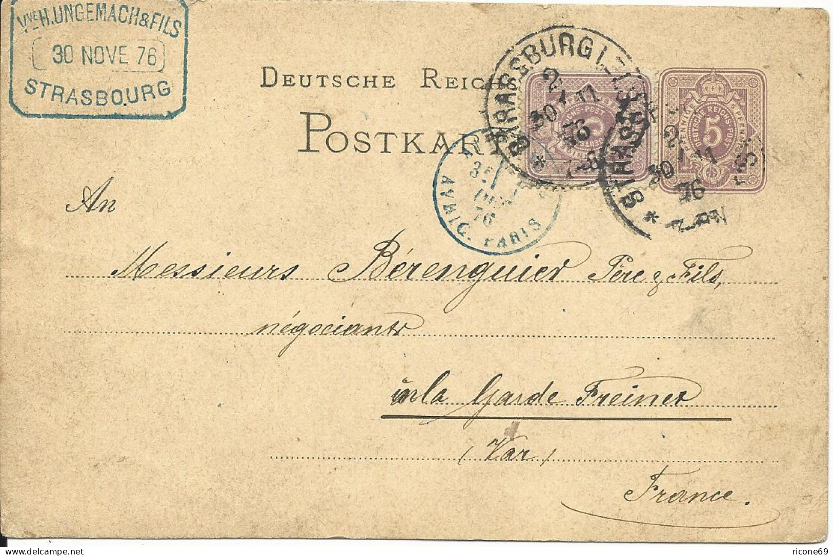 DR 1876, Klaucke Stpl. Strassburg 2b Auf Ganzsache M. Zusatzfrankatur  - Covers & Documents