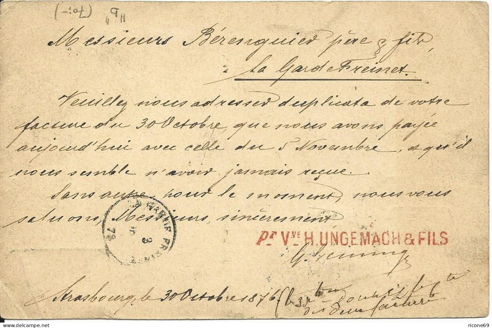 DR 1876, Klaucke Stpl. Strassburg 2b Auf Ganzsache M. Zusatzfrankatur  - Lettres & Documents