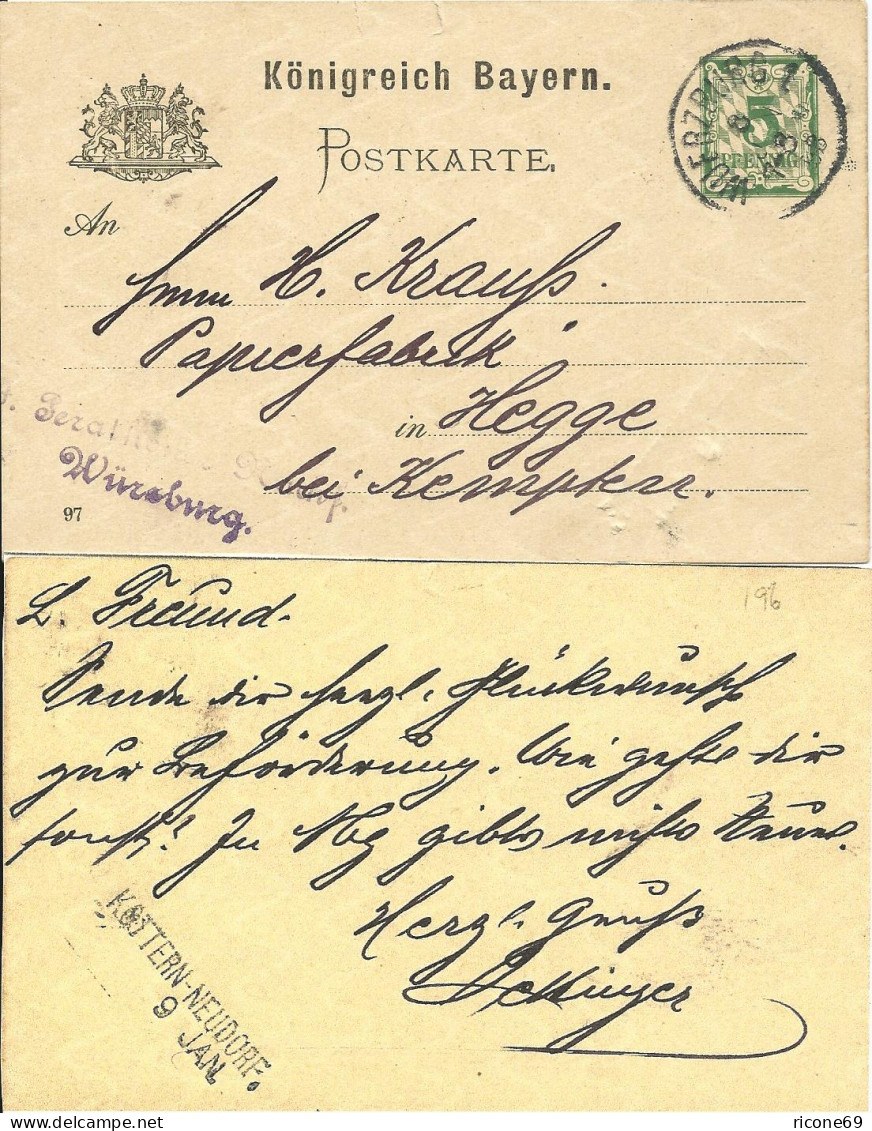 Bayern 1898, Kottern Neudorf, L2 Aushilfstpl. Rücks. Auf Ganzsache V. Würzburg. - Lettres & Documents