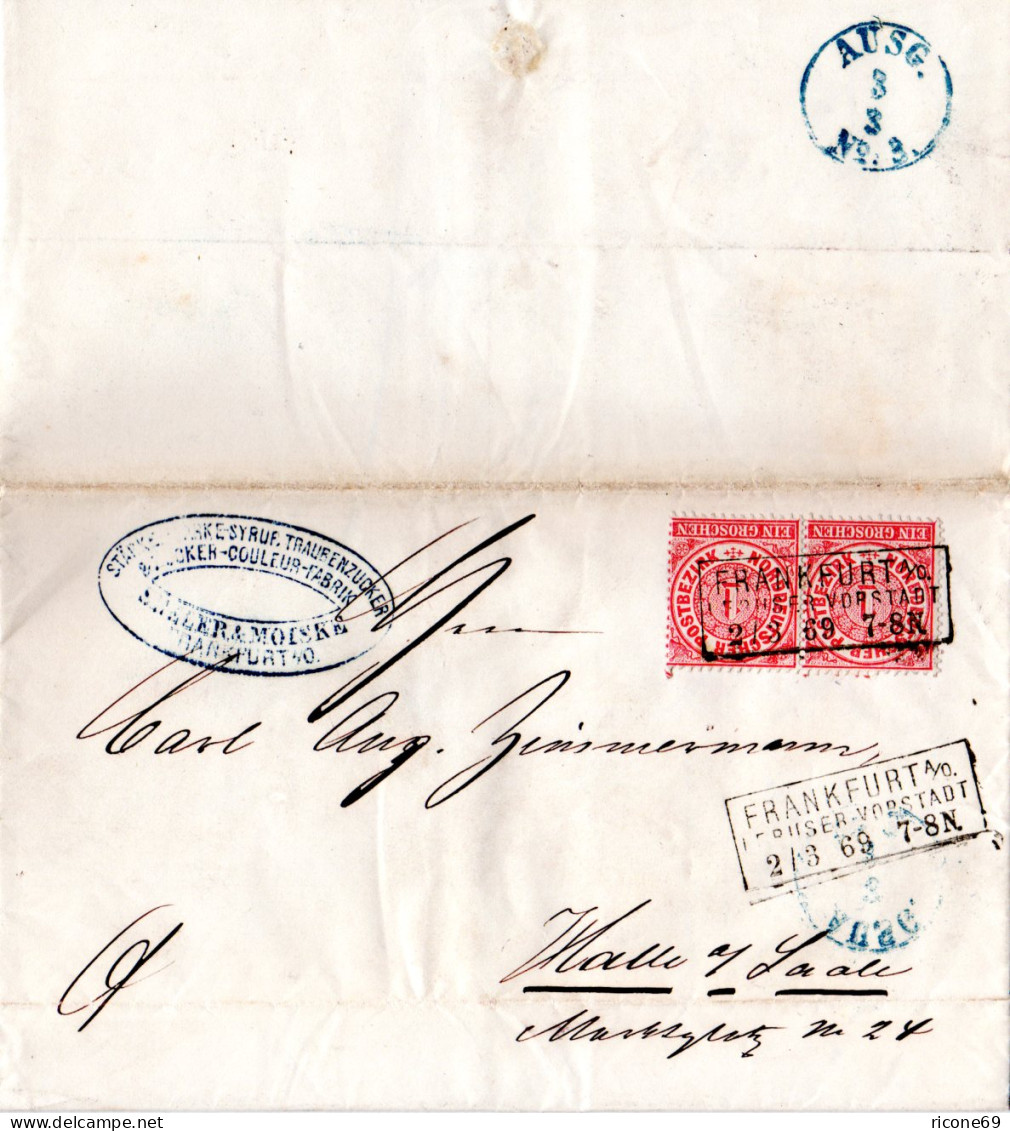 NDP 1869, R2 FRANKFURT A/O. LEBUSER VORSTADT Auf Firmen Brief M. Paar 1 Gr. - Storia Postale