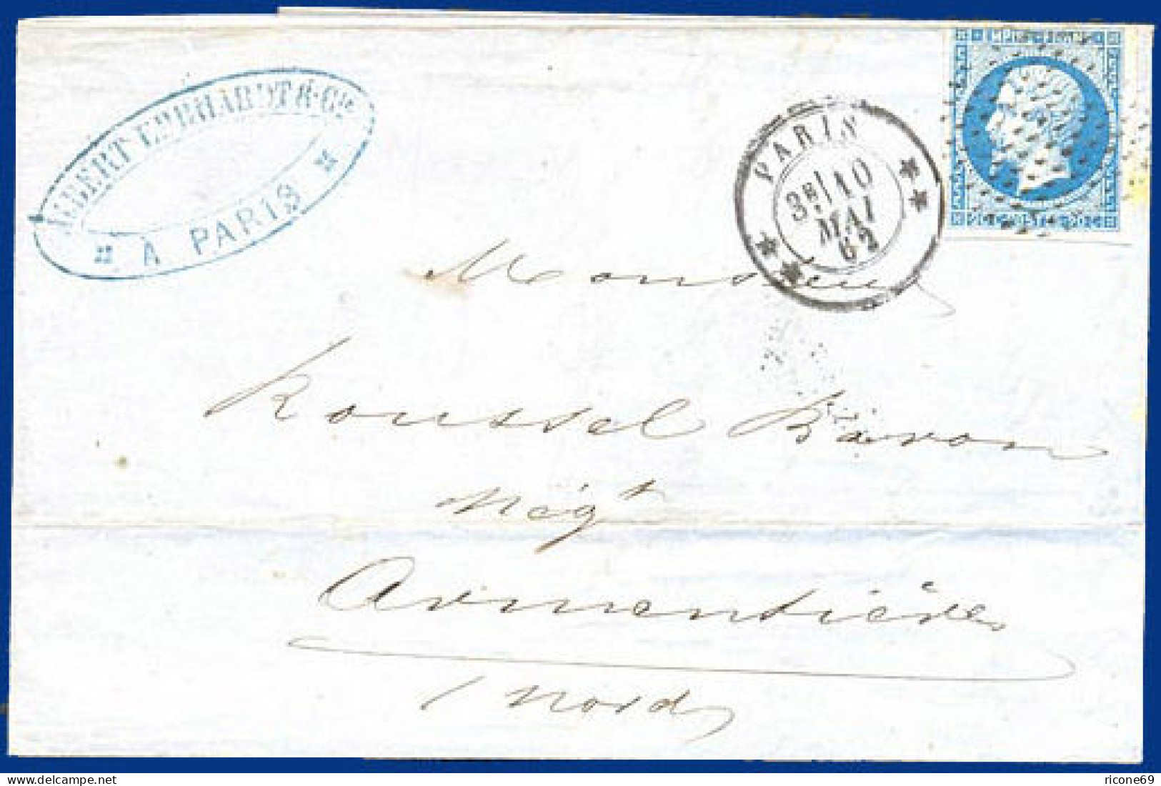 Frankreich 1862, Paris, Stempel Cercle De Points Auf Brief M. 20 C. #S448 - Andere & Zonder Classificatie