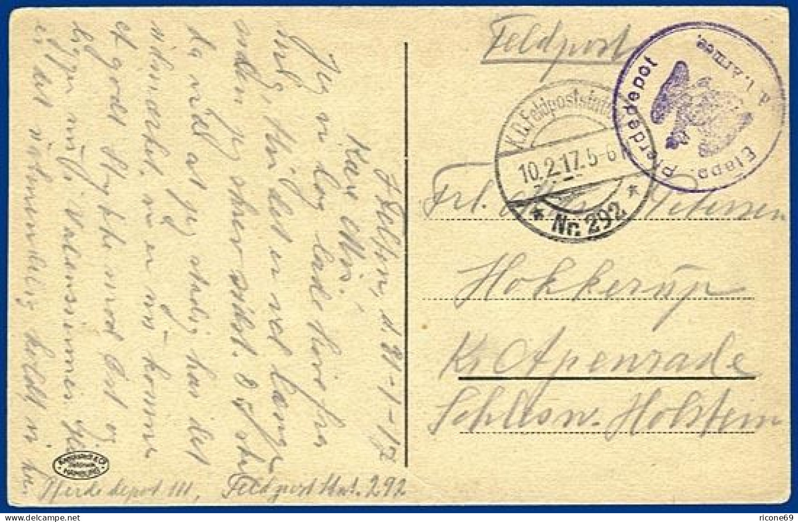 Dänemark Freiwilliger WK I, Dt. Feldpost N. Schleswig Holstein. #S215 - Storia Postale