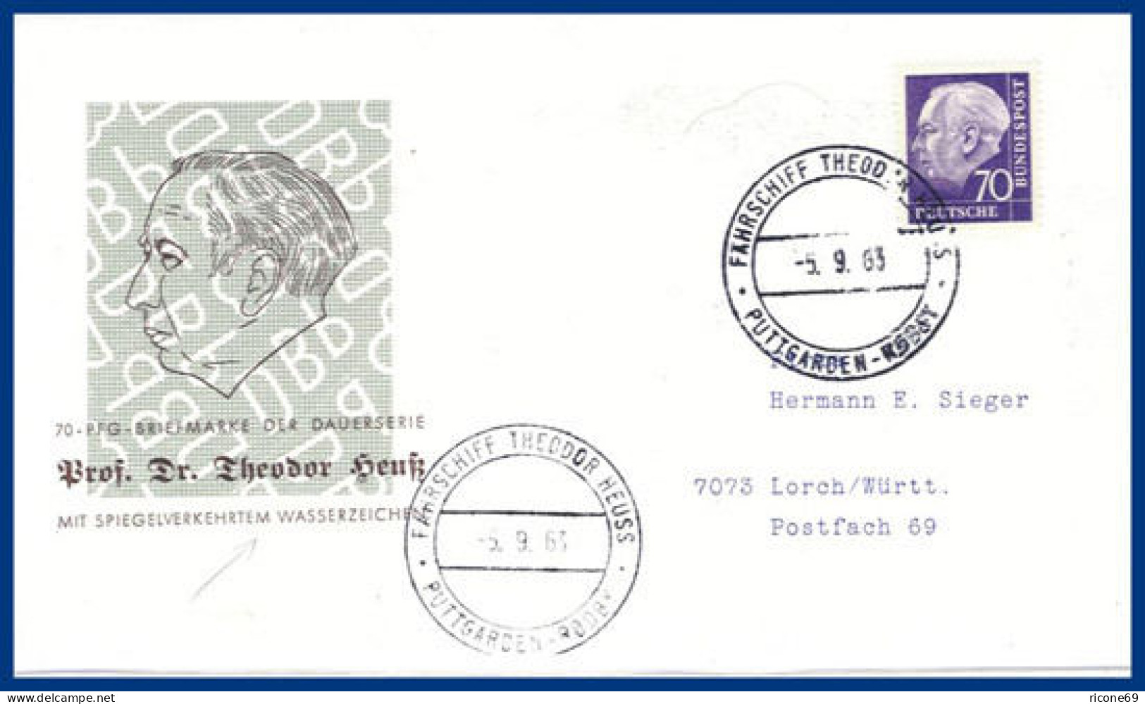 BRD, 263 XwZ, 70 Pf. Spiegelverkehrtes WZ Auf Schiffspost Brief. #S126 - Storia Postale