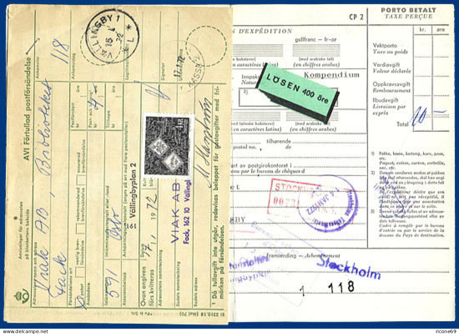 Norwegen 1972, Paketkarte V. OSLO M. Schweden Lösen Nachporto. #S391 - Otros & Sin Clasificación