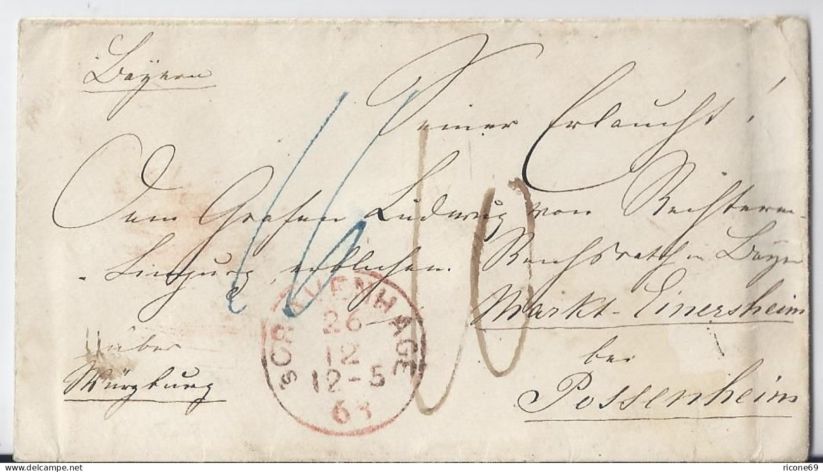 NL 1863, Porto Brief V. S'Gravenhage N. Markt Einersheim Bayern. #S148 - Altri & Non Classificati