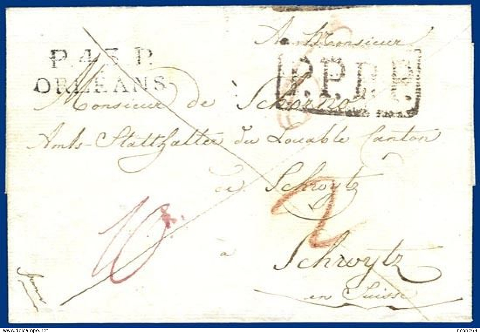 Frankreich-Schweiz, Früher Brief  M. P45P Orleans U. PPPP N. Schwytz.#S308 - Other & Unclassified