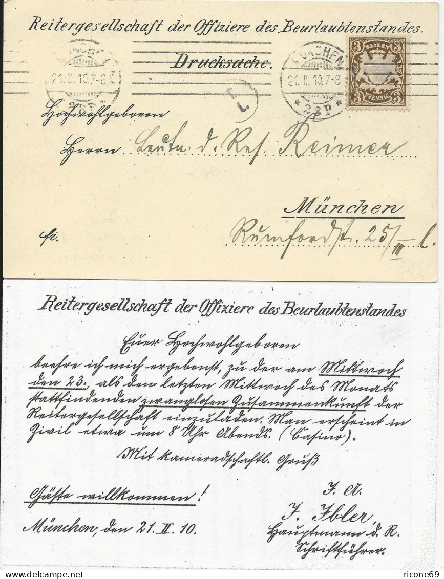 Bayern 1910, Orts Karte D. Reiter Gesellschaft D. Offiziere München. #1461 - Storia Postale