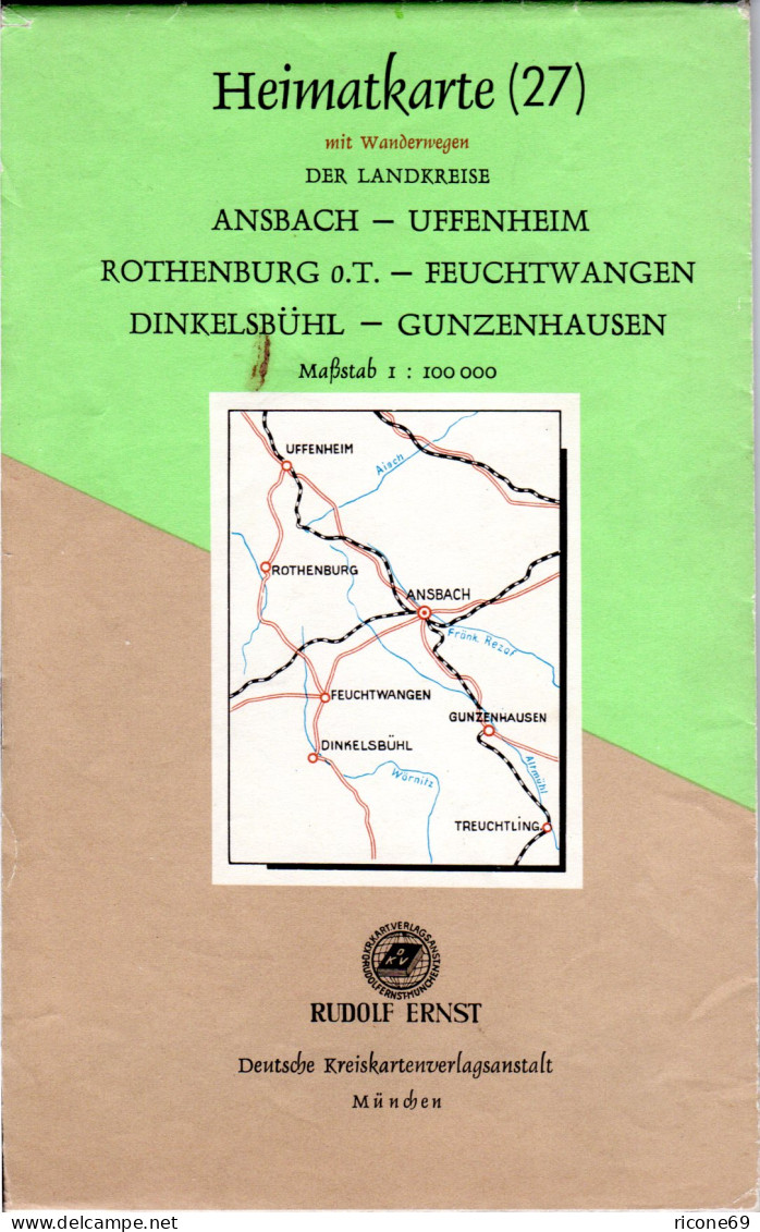 Heimatkarte Der Altlandkreise Ansbach, Feuchtwangen, Dinkelsbühl...von Ca. 1965 - Sonstige & Ohne Zuordnung