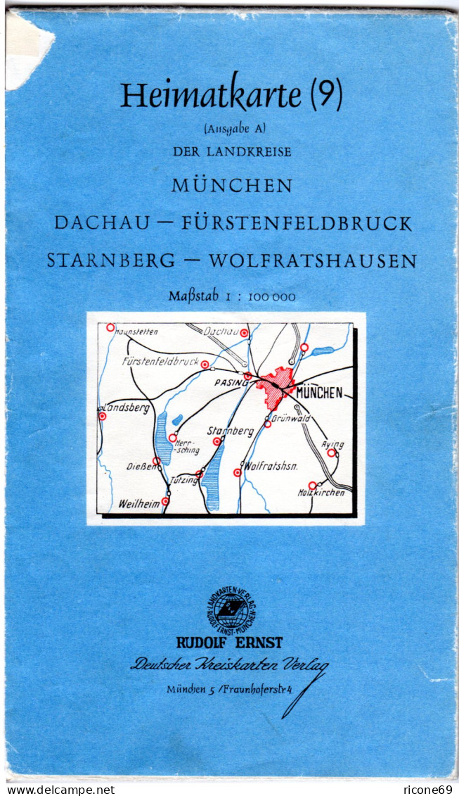 Heimatkarte Der Altlandkreise Starnberg, Dachau, Fürstenfeldbruck...von Ca. 1965 - Otros & Sin Clasificación