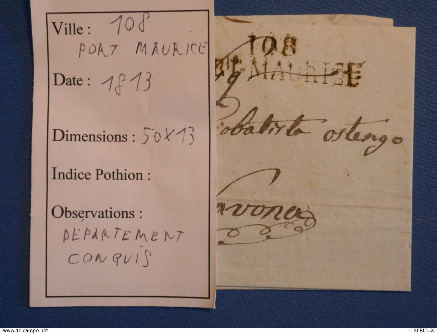 DN12 FRANCE  LETTRE  DEPART.CONQUIS 108 RR 1813 PORT MAURICE A SAVONA ITALIE   ++AFF. INTERESSANT++ - 1792-1815: Veroverde Departementen