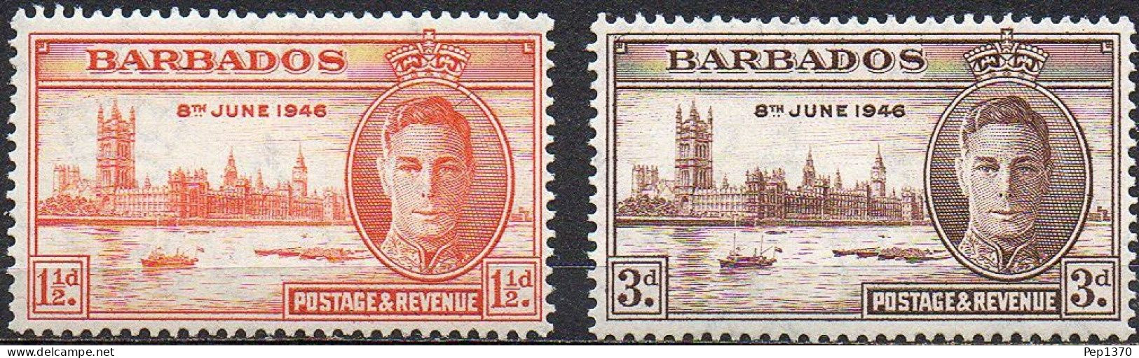 BARBADOS 1945 - PRIMER ANIVERSARIO DE LA VICTORIA - YVERT 185/186** - Barbados (1966-...)