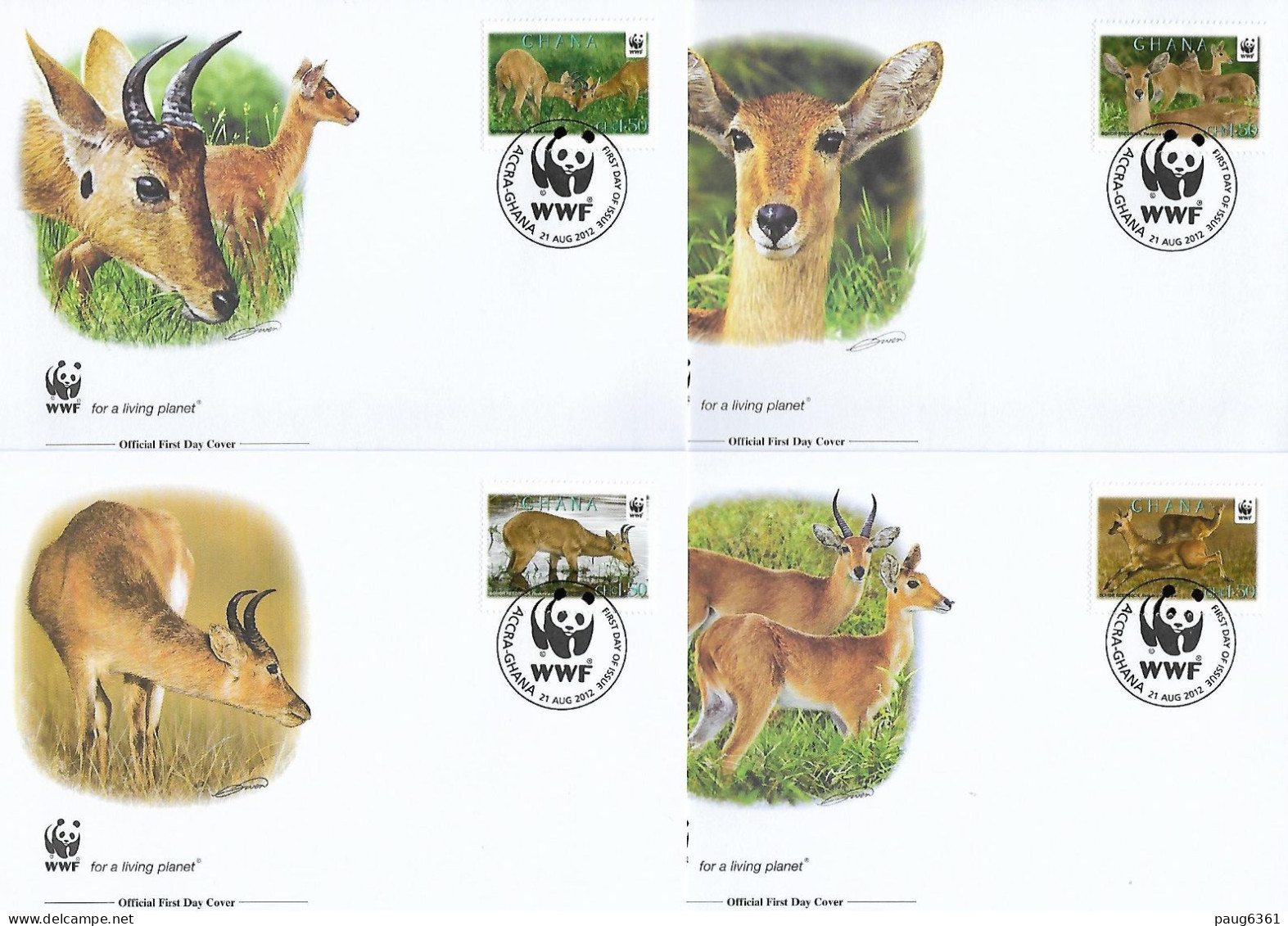 GHANA  2012 4 FDC WWF-ANTILOPES YVERT N°3367/3370 - FDC