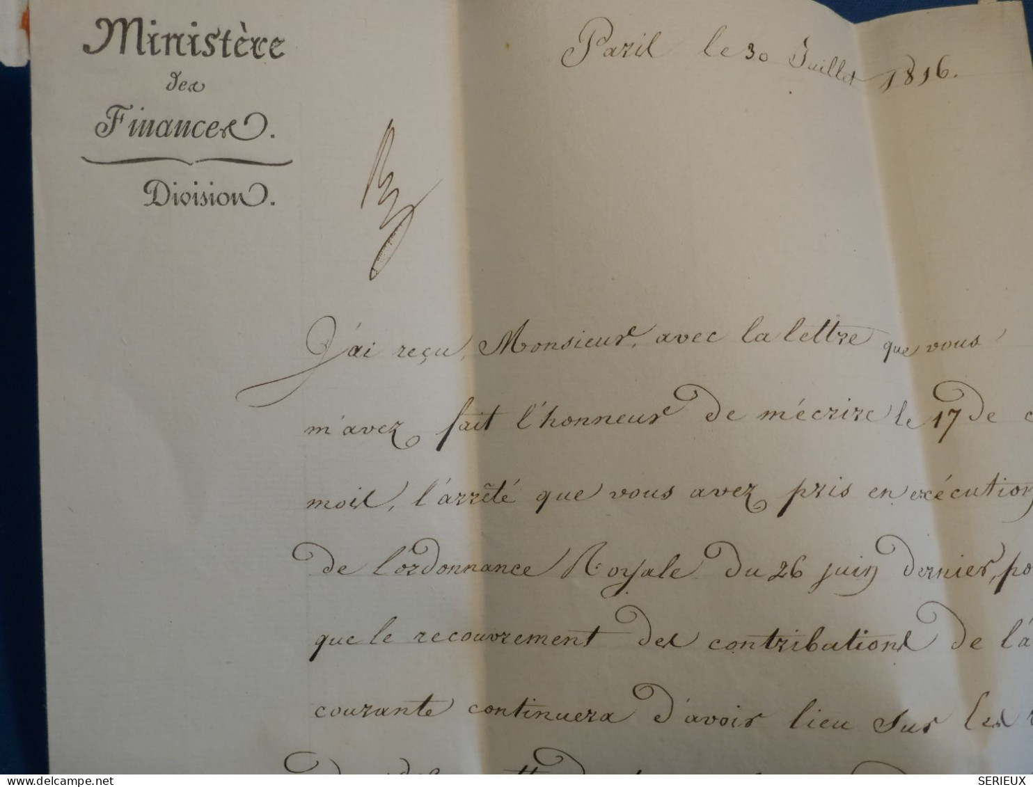 DN12 FRANCE  LETTRE  MIN. DES FINANCES  RARE 1816 FRANCHISE D ETAT . A CHALON  ++AFF. INTERESSANT++ - 1801-1848: Precursores XIX