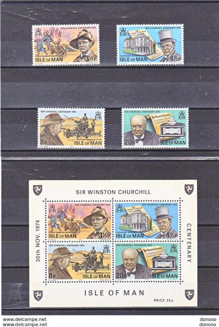 MAN 1974 CHURCHILL  Yvert 37-40 + BF 1, Michel 48-51 + Bl 1 NEUF** MNH Cote 4 Euros - Man (Ile De)