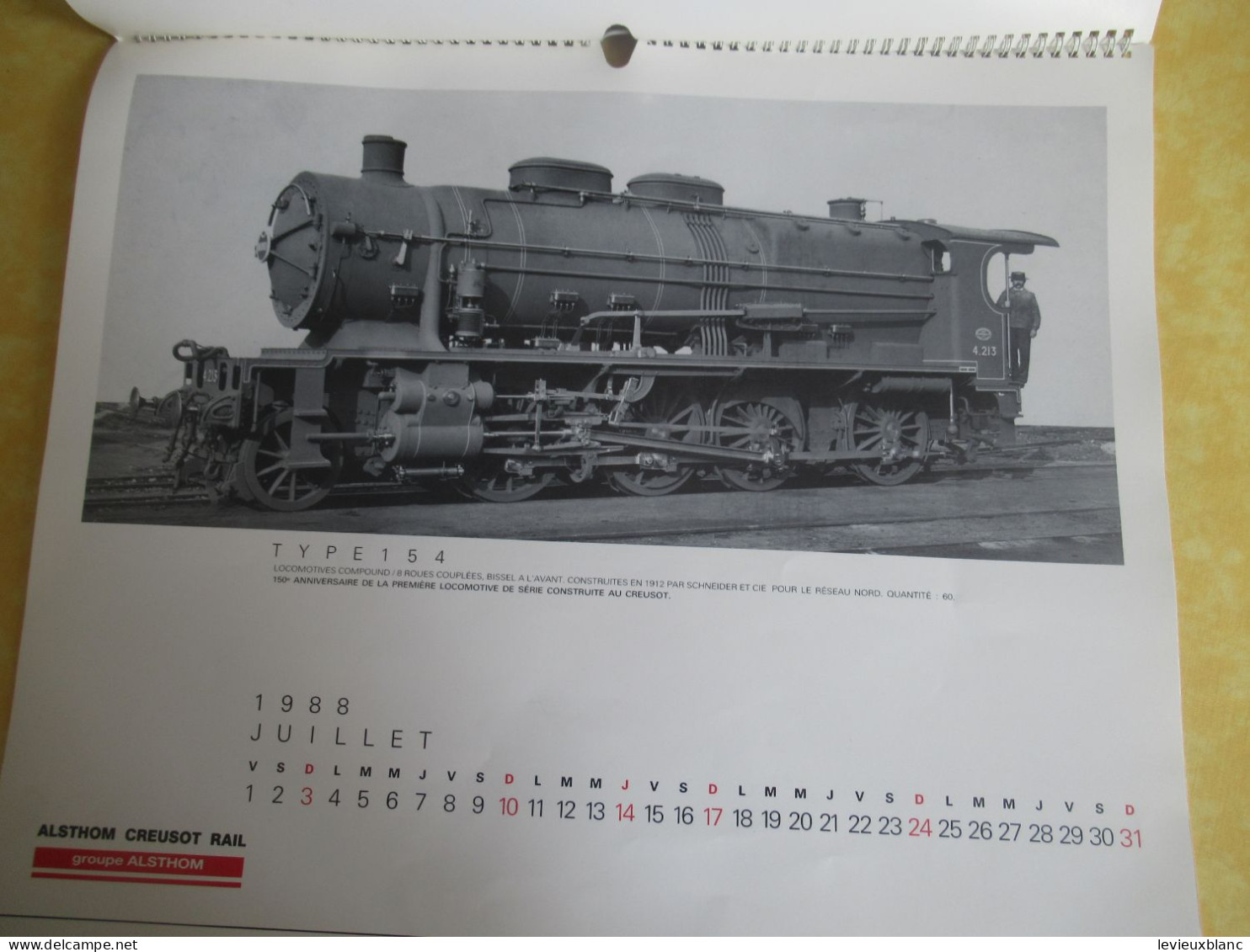 Calendrier ALSTHOM CREUSOT RAIL/ 150éme Anniversaire de la 1ére Locomotive construite au CREUSOT/CGE/ 1988        TRA188