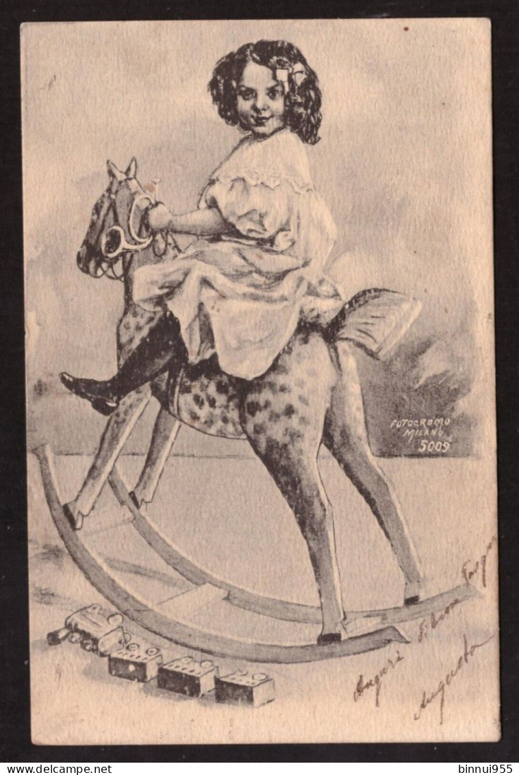 Cartolina Illustrata Bambina Sul Cavallo A Dondolo - Viaggiata - 1900-1949