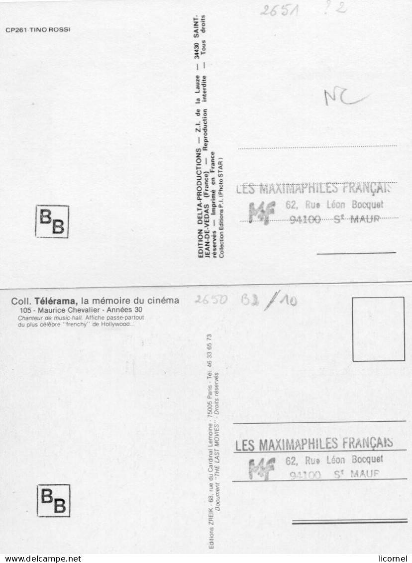 Cartes Maxi 1990 (lot De 2 Cartes : TINO ROSSI Et MAURICE CHEVALIER ) - 1990-1999