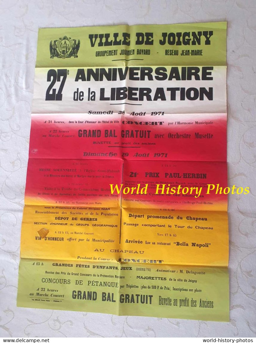 Affiche Ancienne - JOIGNY ( Yonne ) - 27e Anniversaire De La Libération - 1971 - Groupe Bayard / Résistance WW2 Maquis - 1939-45