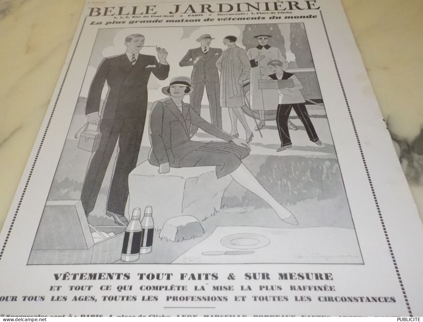 ANCIENNE PUBLICITE MAGASIN  BELLE JARDINIERE  1929 - Advertising