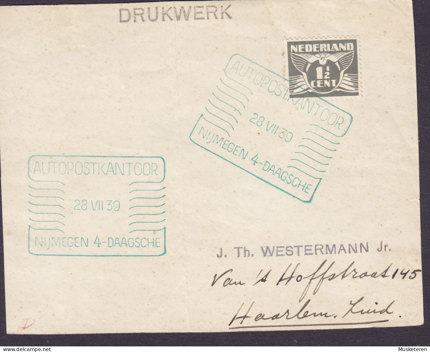 Netherlands Sonderstempel AUTOPOSTKANTOOR Nijmegen 1939 Cover Brief Lettre (Frontside ONLY!) DRUKWERK (2 Scans) - Storia Postale