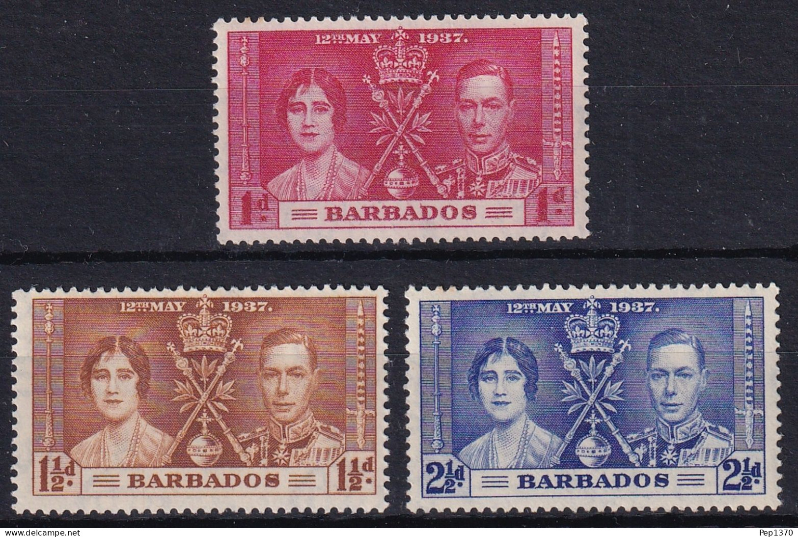 BARBADOS 1937 - CORONACION DE GEORGE V COMO REY - YVERT 164/166* - Barbados (1966-...)