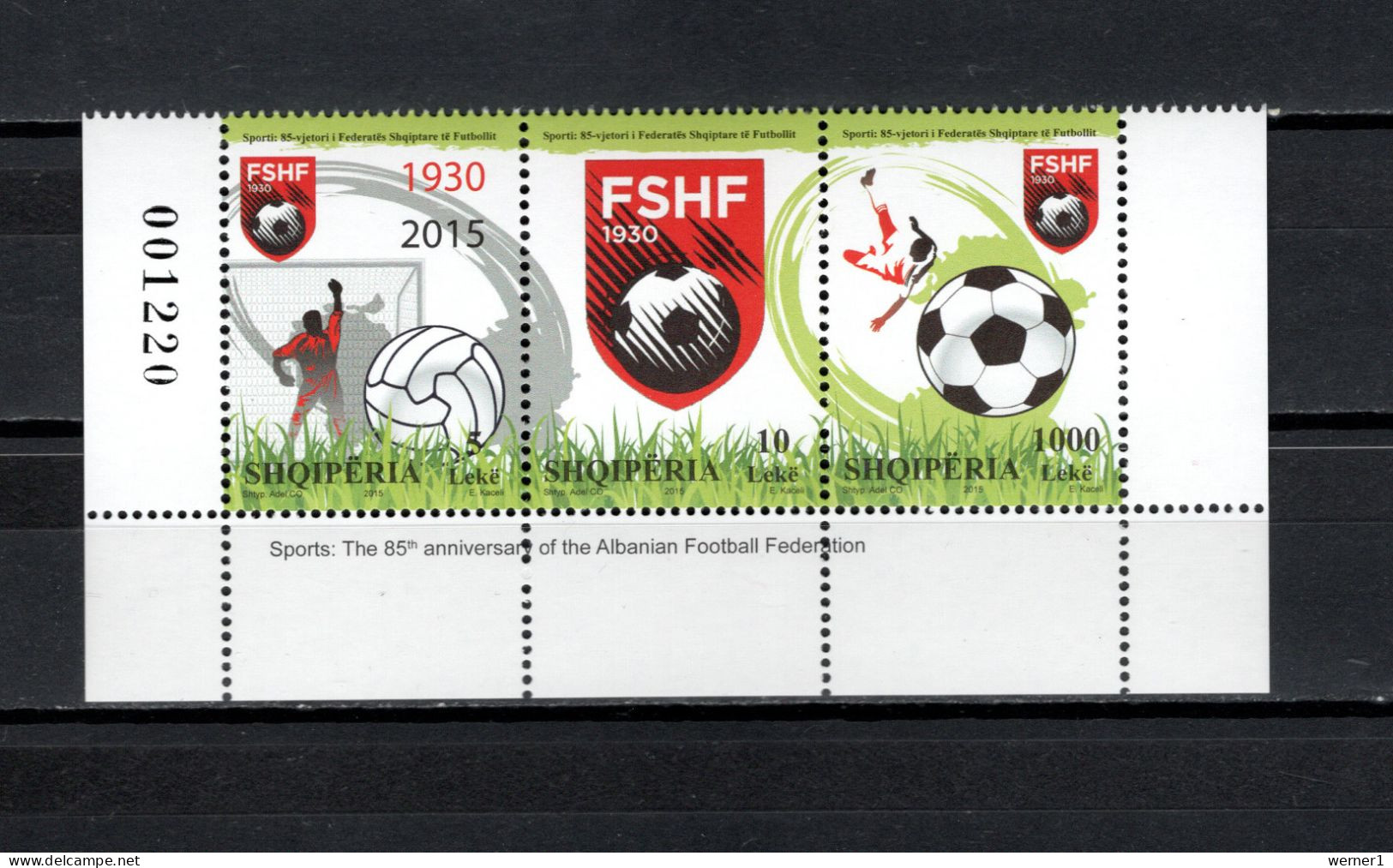 Albania 2015 Football Soccer. 85 Years Albanian Football Association Set Of 3 MNH - Nuevos