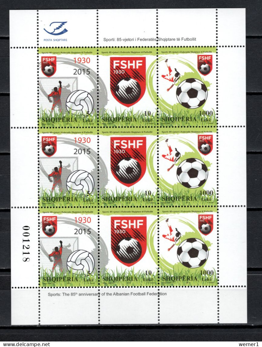 Albania 2015 Football Soccer. 85 Years Albanian Football Association Sheetlet MNH - Nuevos