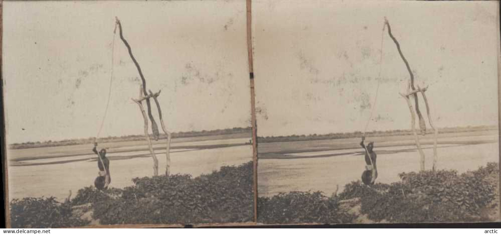 Photo Stéréoscopique Tchad Fort Lamy Chadouf Levier D'arrosage - Stereoscopic