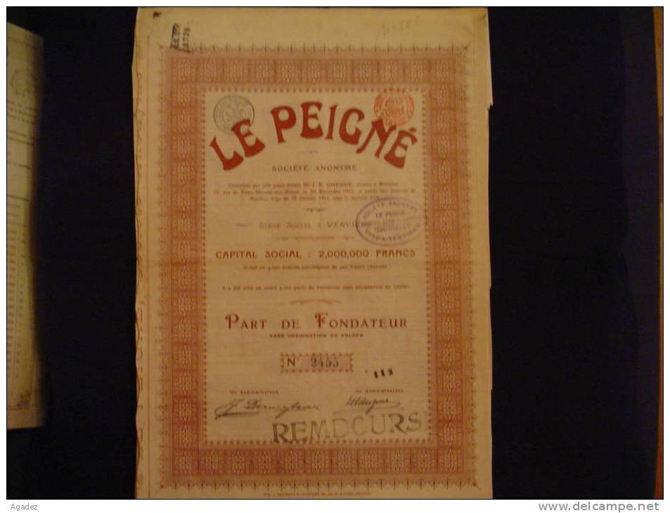 Part De Fondateur " Le Peigné " Dison Verviers 1911 Textile Bon état.. - Textile