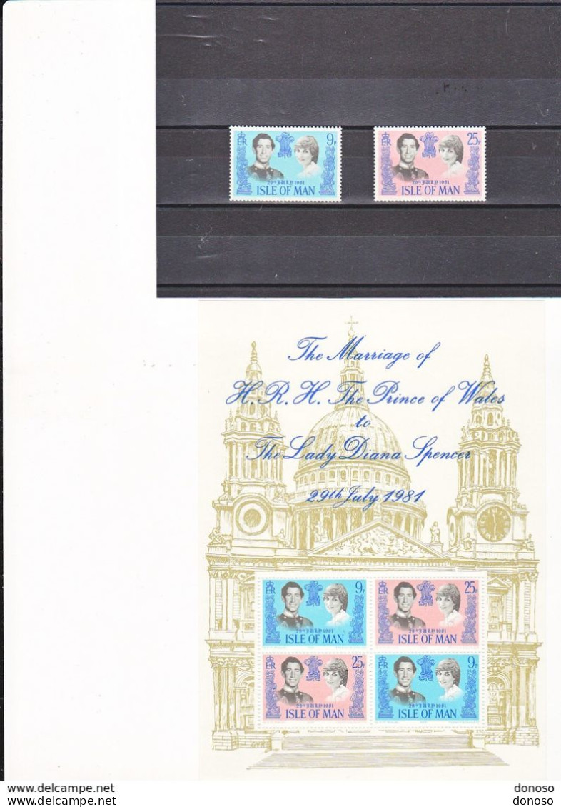 MAN 1981 Mariage Du Prince Charles Et De Lady Diana Spencer Yvert 189-190 + BF 5 NEUF** MNH Cote 5,75 Euros - Man (Ile De)