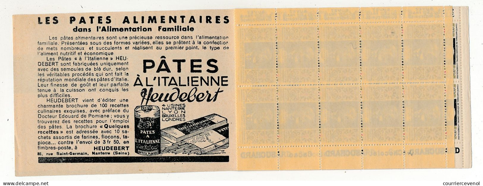 Carnet Anti-tuberculeux 1934 - 2 Fr -  Le Timbre 10c (Complet, 1 Timbre Abimé) - Pubs Lait Frais, Nestlé, Suchard - Blocks Und Markenheftchen