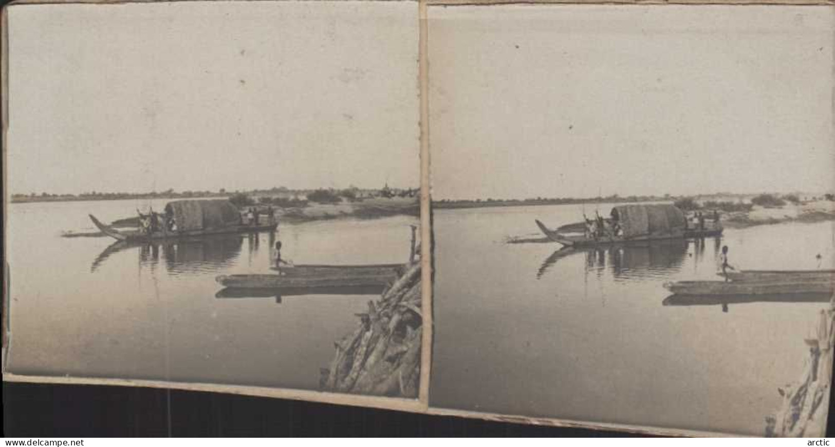 Photo Stéréoscopique Tchad Fort Lamy Sur Le Chari Grande Pirogue Baguirmi - Stereoscopic