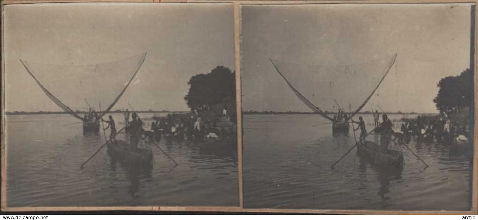 Photo Stéréoscopique Tchad Fort Lamy Pêcheurs Rotobos - Stereoscopic