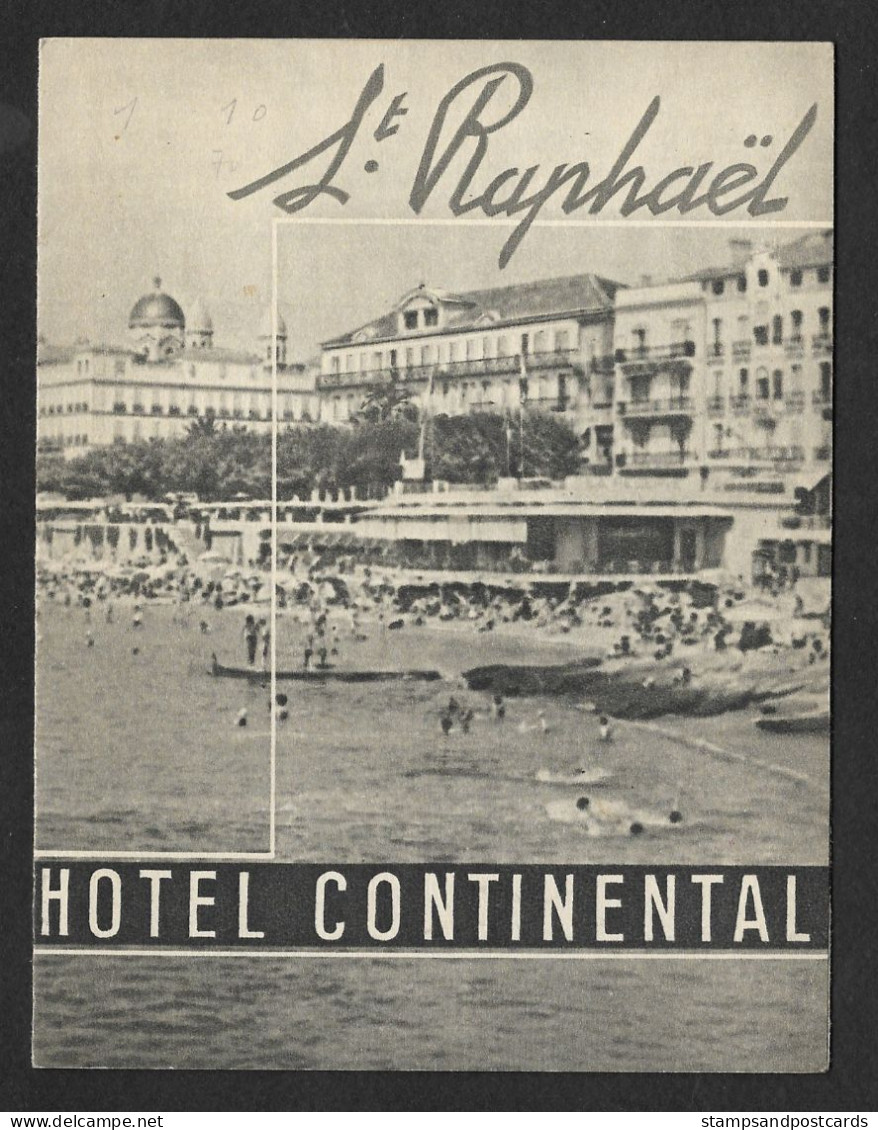 Dépliant Touriste Hotel Continental St. Raphaël Var Provence Alpes Côte D'Azur France Tourist Flyer - Tourism Brochures