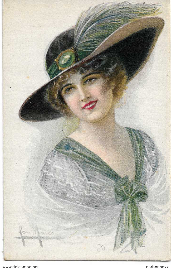 San Marco, Belle Carte. Femme Avec Chapeau Noir, Plume Grise. No.  2037 - Andere & Zonder Classificatie
