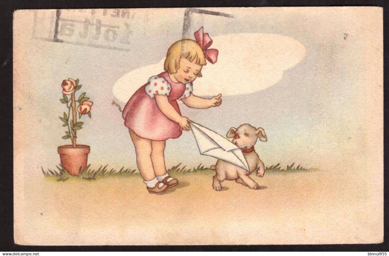 Cartolina Illustrata Bambina Con Cagnolino - Viaggiata 1950 - Contemporary (from 1950)