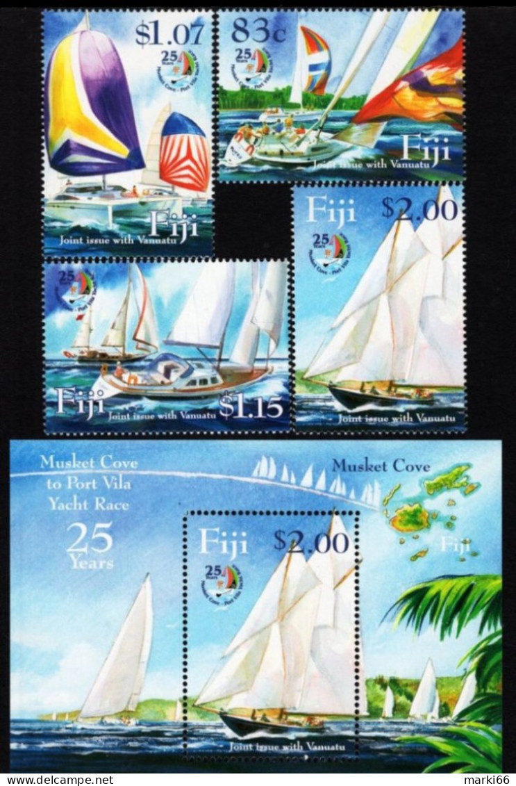 Fiji - 2004 - 25 Years Of Musket Cove - Port Vila Yacht Race - Joint Issue W Vanuatu - Mint Stamp Set + Souvenir Sheet - Fiji (1970-...)
