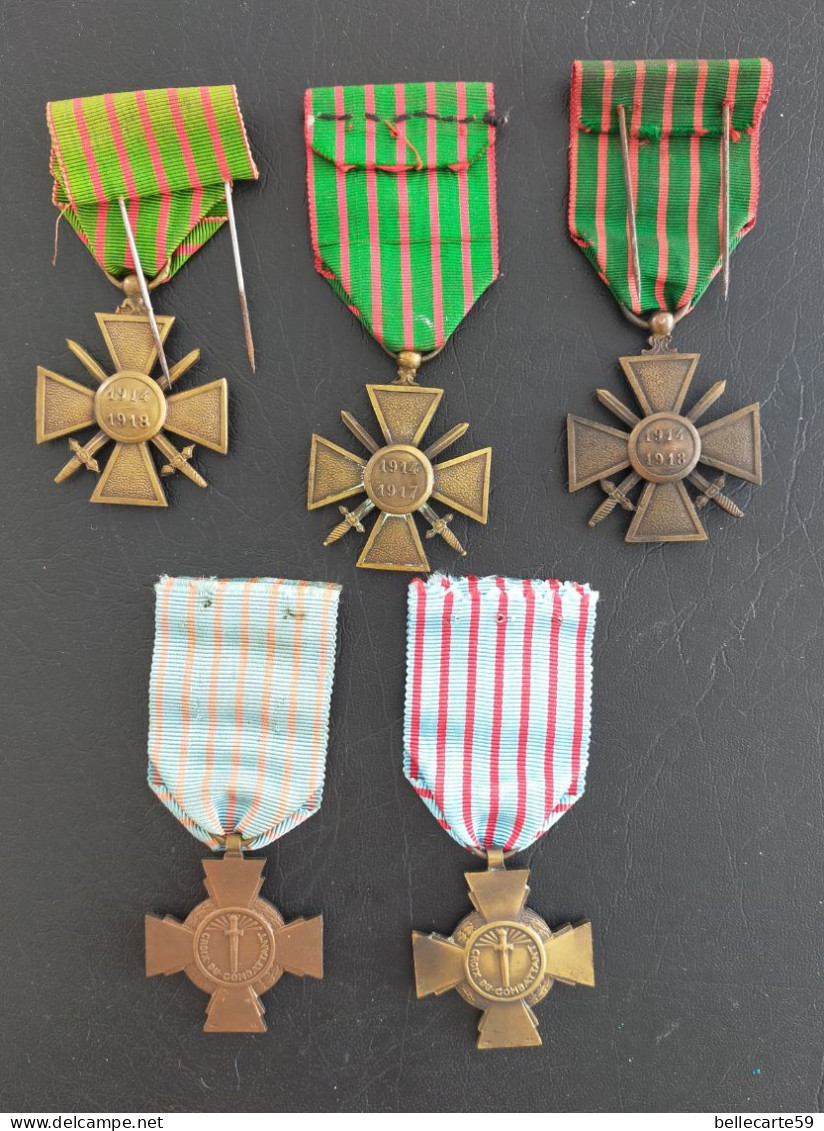 Lot De 5 Médailles Croix Du Combattant - France