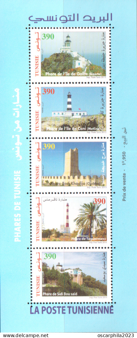 2013 - Tunisie - Phares De Tunisie -  (feuillet) / 5 V - MNH***** - Leuchttürme