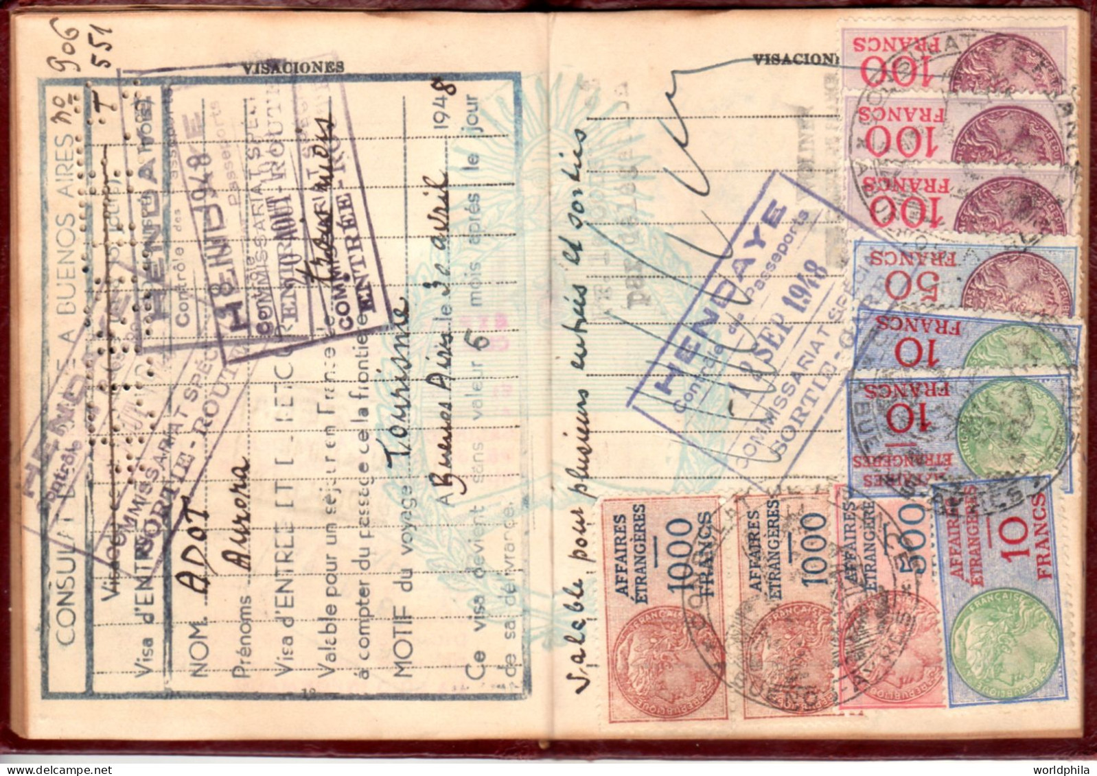 Argentina 1948 Much Travelled Document, Europe, Many Revenue Stamps. Signed Passport History Document - Documents Historiques
